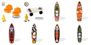 lego summer surfboards, skates and skateboard