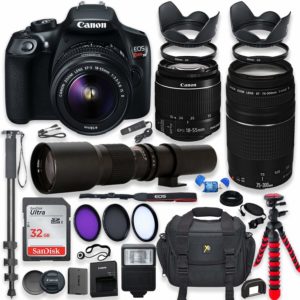 Canon EOS 4000D DSLR Camera w/Canon EF-S 18-55mm F/3.5-5.6 III Zoom Lens +  Case + 32GB SD Card (15pc Bundle)